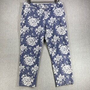 Gap Slim Cropped Pants Women 12R Blue White Floral Print Stretch Trousers 982343